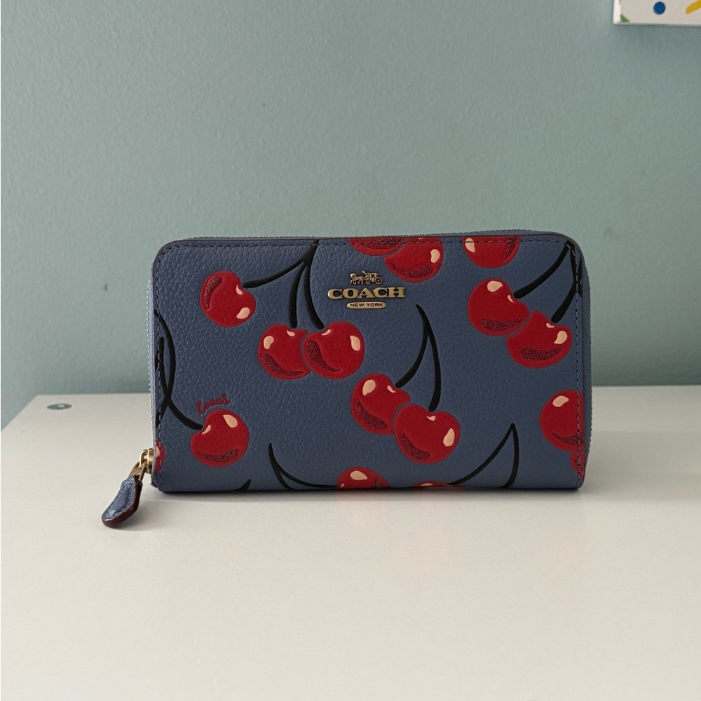 Restored Medium Zip Around Wallet With Cherry Print
